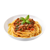 pasta bolognese med basilika på en tallrik. ai genererad png