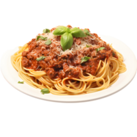 pasta bolognese con basilico su un' piatto. ai generato png