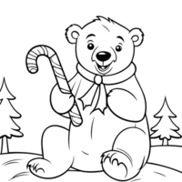 Bear Holding a Candy Coloring Page for Kids, AI Generated png