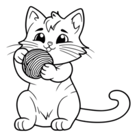 colorazione pagina di un' gatto giocando con un' piccolo filato palla per bambini, ai generato png