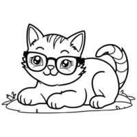 Drawing of a Cute Smiling Cat Coloring Page for Kids, AI Generated png