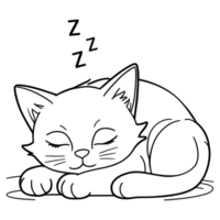 Drawing of a Cute Baby Sleeping Cat Coloring Page for Kids, AI Generated png