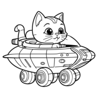 Cute Cat Driving a Spaceship Coloring Page for Kids, AI Generated png