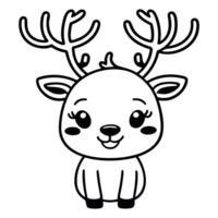 Cute Reindeer Drawing Coloring Page for Kids, AI Generated png