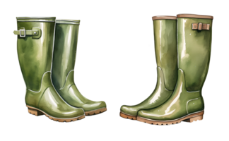 Rubber boots, garden watercolor clipart illustration with isolated background png