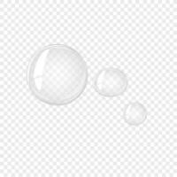 Transparent water bubble. Soap bubble, crystal glass ball. Beauty product, moisture, skincare transparent bubbles top view, scatter splashes vector