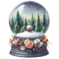 AI Generative, Snow globe with Christmas trees and snowflakes. png