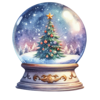 AI Generative, Snow globe with Christmas trees and snowflakes. png