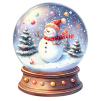 AI Generative, Watercolor  Snow globe with a snowman. png