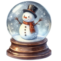 AI Generative, Watercolor  Snow globe with a snowman. png