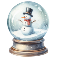 AI Generative, Watercolor  Snow globe with a snowman. png