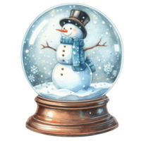 AI Generative, Watercolor  Snow globe with a snowman. png