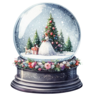 AI Generative, Snow globe with Christmas trees and snowflakes. png