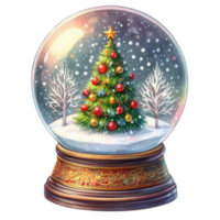 AI Generative, Snow globe with Christmas trees and snowflakes. png