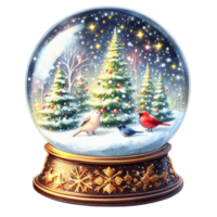 AI Generative, Snow globe with Christmas trees and snowflakes. png