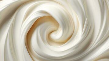 un imagen de cerca arriba de blanco azotado crema o Leche crema remolino textura para antecedentes utilizar con Copiar espacio generativo ai foto