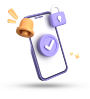 3d representación de teléfono inteligente y campana notificación, 3d pastel icono colocar. png
