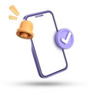 3d rendering of smartphone and bell notification, 3D pastel icon set. png