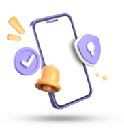 3d Renderização do Smartphone e Sino notificação, 3d pastel ícone definir. png