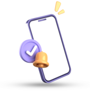 3d Renderização do Smartphone e Sino notificação, 3d pastel ícone definir. png