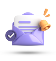 3d rendering of envelope with a bell and a check mark png