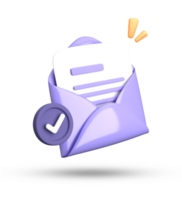 3d rendering of envelope with a bell and a check mark png