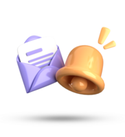 3d rendering of envelope with a bell and a check mark png