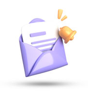 3d rendering of envelope with a bell and a check mark png