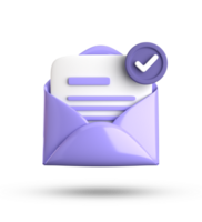 3d rendering of envelope with a bell and a check mark png