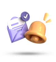 3d le rendu de enveloppe avec une cloche et une vérifier marque png