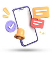 3d rendering of smartphone and bell notification, 3D pastel icon set. png