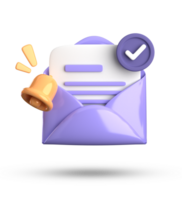 3d rendering of envelope with a bell and a check mark png