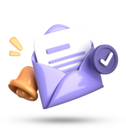 3d rendering of envelope with a bell and a check mark png