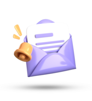 3d rendering of envelope with a bell and a check mark png