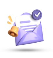 3d rendering of envelope with a bell and a check mark png