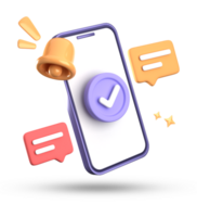 3d rendering of smartphone and bell notification, 3D pastel icon set. png