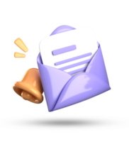 3d rendering of envelope with a bell and a check mark png