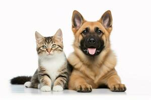 photo dog and cat on a plain white background. ai generated