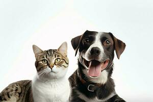 photo dog and cat on a plain white background. ai generated