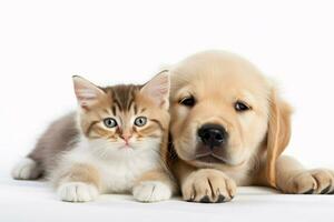 photo dog and cat on a plain white background. ai generated