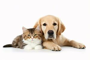 photo dog and cat on a plain white background. ai generated