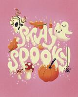 Happy Halloween illustration with hand lettering message and cute ghosts. Stay spooky photo