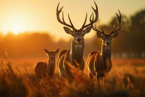 Red Deers in morning Sun. ai generated photo