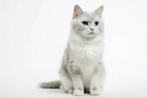 photo of a cat on a plain white background. ai generated