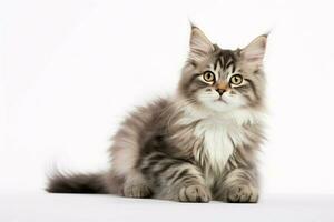 photo of a cat on a plain white background. ai generated