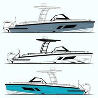 Boat vector, Fishing boat vector line art and one color.