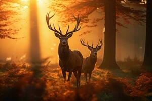 Red Deers in morning Sun. ai generated photo