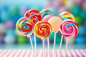 lollipops candies and sugar jelly multi colored, colorful sweets. ai generated photo