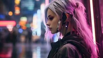 wide view woman cyberpunk aesthetic ai generate photo