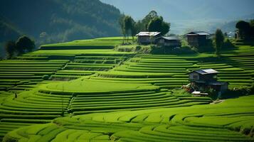 Chinese rural area, mature rice ai generate photo